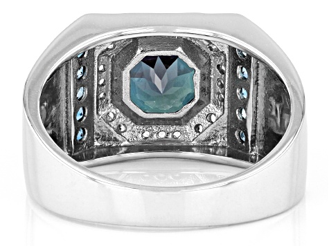 Pre-Owned Blue Lab Created Alexandrite Rhodium Over 10k White Gold Men's Ring 2.37ctw