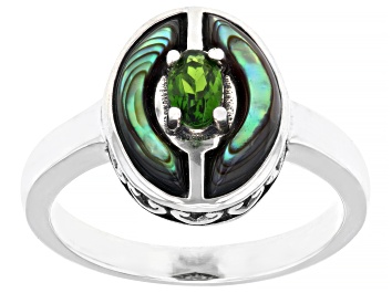 Picture of Pre-Owned Multi-Color Abalone Shell & Chrome Diopside Rhodium Over Silver Ring .26ct