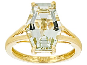 Pre-Owned Elongated Hexagon Prasiolite 18k Yellow Gold Over Sterling Silver Ring 3.72ctw
