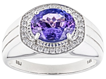 Picture of Pre-Owned Blue Tanzanite And White Diamond 14k White Gold Mens Ring 2.46ctw