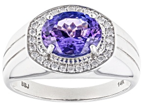 Pre-Owned Blue Tanzanite And White Diamond 14k White Gold Mens Ring 2.46ctw