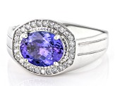 Pre-Owned Blue Tanzanite And White Diamond 14k White Gold Mens Ring 2.46ctw