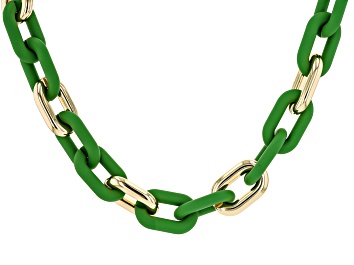 Picture of Pre-Owned Green Enamel Gold Tone Paperclip Chain Link Necklace