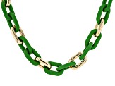 Pre-Owned Green Enamel Gold Tone Paperclip Chain Link Necklace