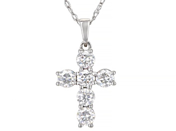 Picture of Pre-Owned Moissanite 10k white gold cross pendant .78ctw DEW