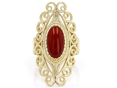 Pre-Owned Carnelian 18k Yellow Gold Over Sterling Silver Ring