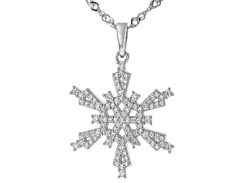 Picture of Pre-Owned White Cubic Zirconia Platinum Over Sterling Silver Snowflake Pendant With Chain 1.00ctw
