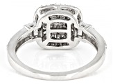 Pre-Owned White Diamond Rhodium Over Sterling Silver Halo Ring 0.55ctw