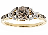 Pre-Owned Champagne And White Diamond 10k Yellow Gold Center Design Ring 1.08ctw