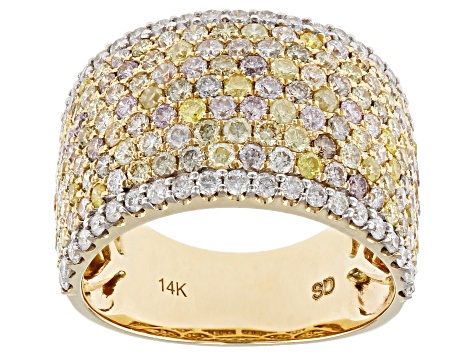 Pre-Owned Multi-Color And White Diamond 14k Yellow Gold Wide Band Ring 2.55ctw
