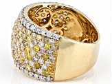 Pre-Owned Multi-Color And White Diamond 14k Yellow Gold Wide Band Ring 2.55ctw