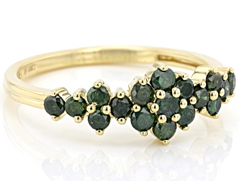 Pre-Owned Green Diamond 10k Yellow Gold Cluster Band Ring 0.65ctw