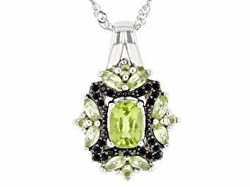 Picture of Pre-Owned Green Manchurian Peridot™ Rhodium Over Sterling Silver Pendant With Chain 1.78ctw