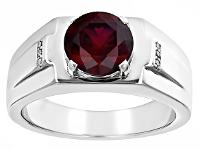 Pre-Owned Lab Created Ruby Rhodium Over Sterling Silver Men's Ring 2.72ctw