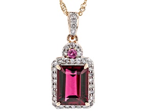 Pre-Owned Pink Tourmaline With Pink Spinel And White Diamond 14k Rose Gold Pendant With Chain. 2.51c