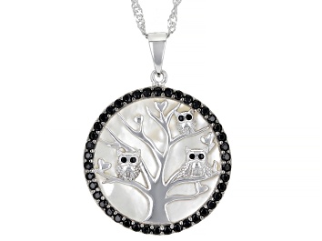 Picture of Pre-Owned White Mother-Of-Pearl Rhodium Over Silver Tree Of Life Pendant Chain 0.75ctw
