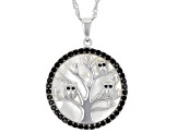 Pre-Owned White Mother-Of-Pearl Rhodium Over Silver Tree Of Life Pendant Chain 0.75ctw