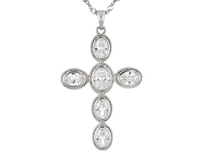 Pre-Owned White Cubic Zirconia Rhodium Over Sterling Silver Cross Pendant With Chain 4.92ctw