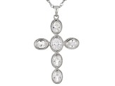 Pre-Owned White Cubic Zirconia Rhodium Over Sterling Silver Cross Pendant With Chain 4.92ctw