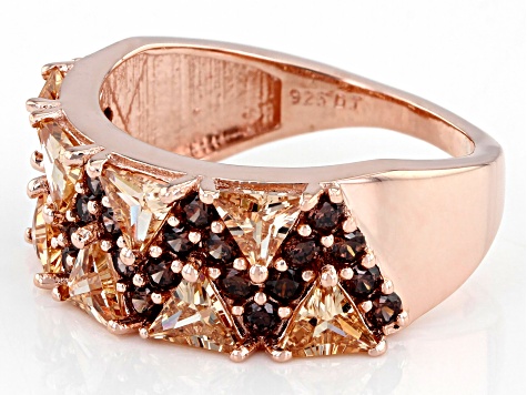 Pre-Owned Champagne And Mocha Cubic Zirconia 18K Rose Gold Over Sterling Silver Ring 4.19ctw