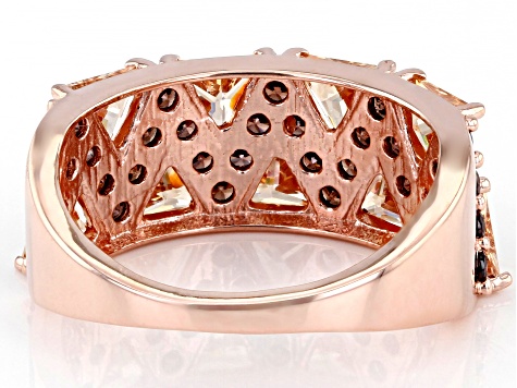 Pre-Owned Champagne And Mocha Cubic Zirconia 18K Rose Gold Over Sterling Silver Ring 4.19ctw