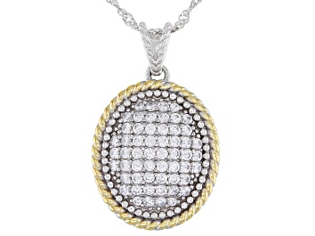 Picture of Pre-Owned White Cubic Zirconia Rhodium And 14K Yellow Gold Over Sterling Silver Pendant With Chain 1