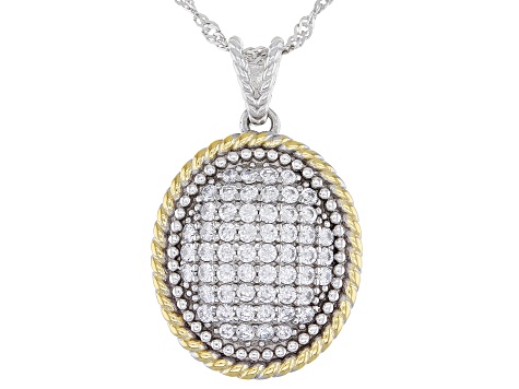 Pre-Owned White Cubic Zirconia Rhodium And 14K Yellow Gold Over Sterling Silver Pendant With Chain 1