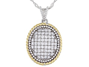 Pre-Owned White Cubic Zirconia Rhodium And 14K Yellow Gold Over Sterling Silver Pendant With Chain 1