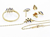 Pre-Owned Tanzanite With Diamond 10k Yellow Gold Ring, Earring And Necklace 3-Stone Jewelry Set 1.38