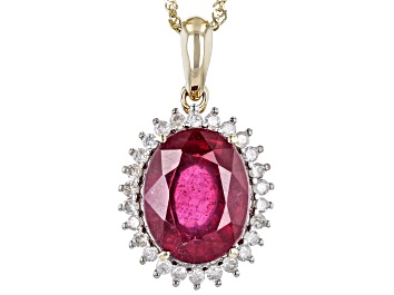 Picture of Pre-Owned Red Mahaleo® Ruby 10k Yellow Gold Pendant With Chain 3.16ctw