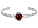 Pre-Owned Red Carnelian Rhodium Over Sterling Silver July Birthstone Hammered Cuff Bracelet