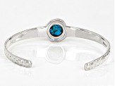 Pre-Owned Blue Turquoise Rhodium Over Sterling Silver December Birthstone Hammered Cuff Bracelet