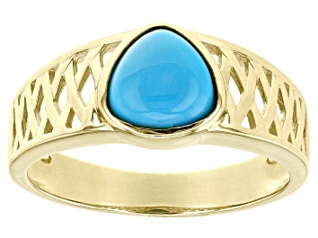 Picture of Pre-Owned Blue Sleeping Beauty Turquoise 10k Yellow Gold Men's Ring 8mm