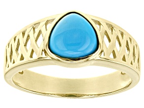 Pre-Owned Blue Sleeping Beauty Turquoise 10k Yellow Gold Men's Ring 8mm