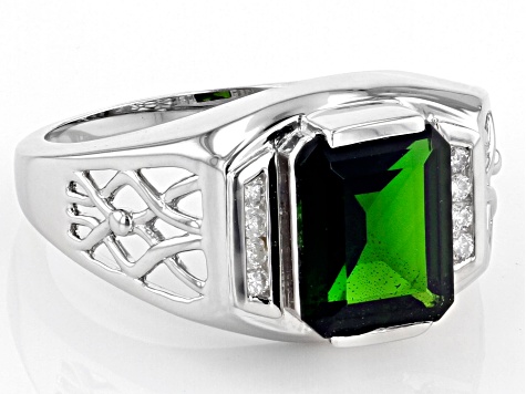 Pre-Owned Green Chrome Diopside Platinum Men's Ring 3.31ctw