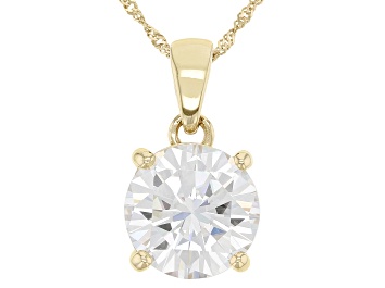 Picture of Pre-Owned Moissanite 14k Yellow Gold Solitaire Pendant 5.37ct DEW