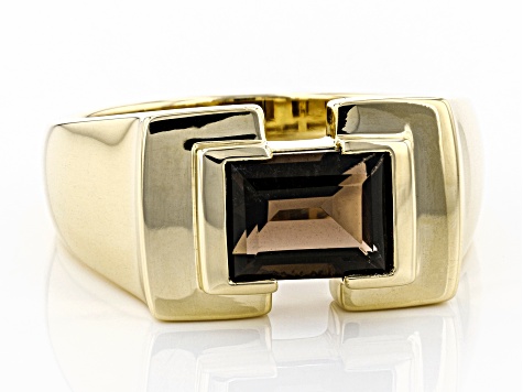 Pre-Owned Brown Smoky Quartz 10k Yellow Gold Men's Ring 2.13ct