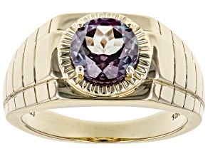 Pre-Owned Blue Round Lab Created Alexandrite 10k Yellow Gold Men's Ring 2.28ct
