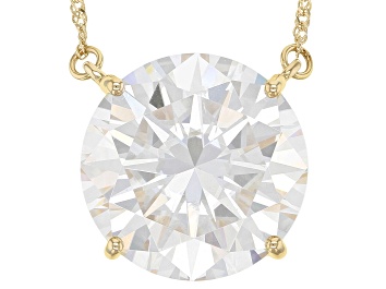 Picture of Pre-Owned Moissanite 14k Yellow Gold Solitaire Necklace 10.34ct DEW