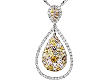 Picture of Pre-Owned Multi-Color And White Diamond 14k White Gold Cluster Pendant With Singapore Chain 1.75ctw