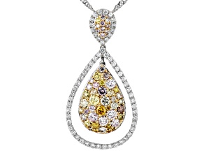 Pre-Owned Multi-Color And White Diamond 14k White Gold Cluster Pendant With Singapore Chain 1.75ctw