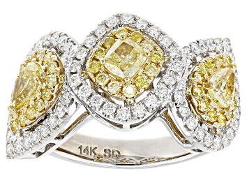 Picture of Pre-Owned Natural Yellow And White Diamond 14k White Gold Halo Ring 1.85ctw
