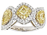 Pre-Owned Natural Yellow And White Diamond 14k White Gold Halo Ring 1.85ctw