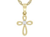 Pre-Owned White Lab Created Sapphire 18k Yellow Gold Over Sterling Silver Children's Cross Pendant/C