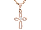 Pre-Owned White Lab Created Sapphire 18k Rose Gold Over Sterling Silver Children's Cross Pendant/Cha