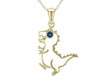 Picture of Pre-Owned London Blue Topaz 10k Yellow Gold Childrens Dinosaur Pendant With Chain 0.03ct