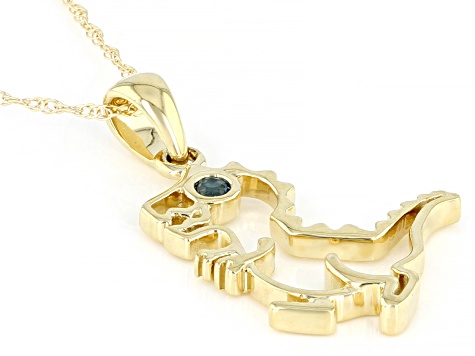 Pre-Owned London Blue Topaz 10k Yellow Gold Childrens Dinosaur Pendant With Chain 0.03ct