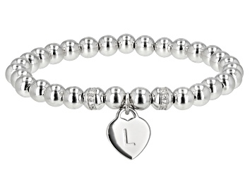 Picture of Pre-Owned White Zircon Rhodium Over Sterling Silver "L" Childrens Bracelet .14ctw