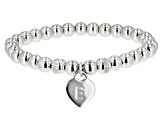 Pre-Owned White Zircon Rhodium Over Sterling Silver "E" Childrens Bracelet .14ctw