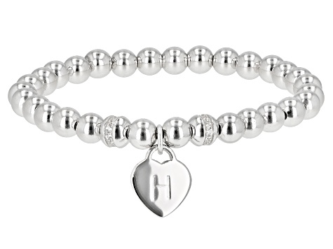 Pre-Owned White Zircon Rhodium Over Sterling Silver "H" Childrens Bracelet .14ctw